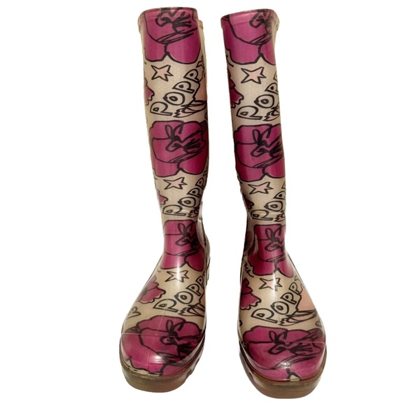 Coach Poppy Rainboots Multi-color Pink Floral Pattern Womens Size 7 - Picture 3 of 7